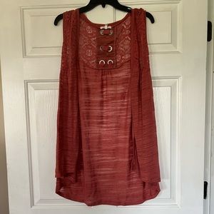 Maurices Red Sleeveless Top with Lace Detail